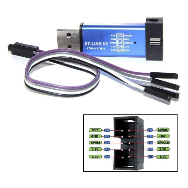 ST Link V2 Mini STM8 STM32 Simulaattori Lataa Ohjelmoija Ohjelmointi Kannella Kaapelit (Satunnainen Väri)