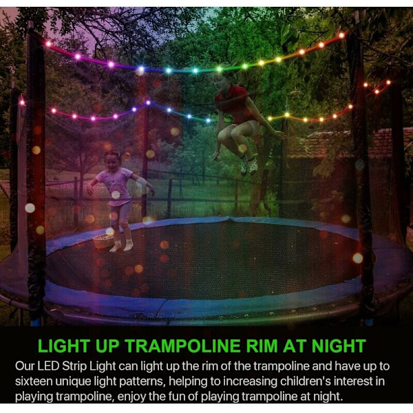 LED Trampoline Lys, Fjernkontroll LED Lys for Trampoline, 16 Farge Skiftende Selv, Vanntett, Super Lys for Utendørs Nattspill,