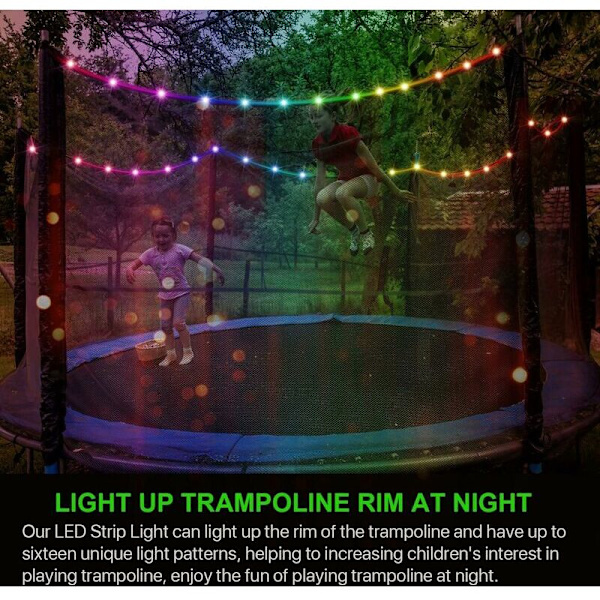 LED-trampolinljus, fjärrkontroll LED-lampa för trampolin, 16 färger som byter själv, vattentät, superljus för utomhusspel på natten
