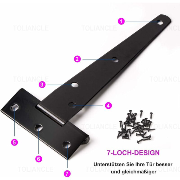 T-Hinges 6 PCS, Heavy Duty Black Hinges, Heavy Duty Door Hinge Weight Capacity 25kg, Folding Hinges with 42 PCS Screws Heavy Duty Hinges for Doors,