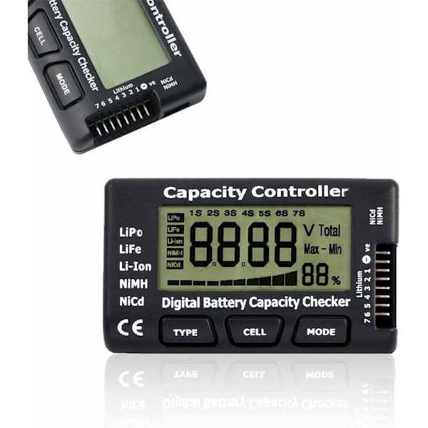 Digital batterikapasitetstester, batterikapasitet spenningstester tester tester med LCD-skjerm, for LiPo Lithium NiMH Li-ION