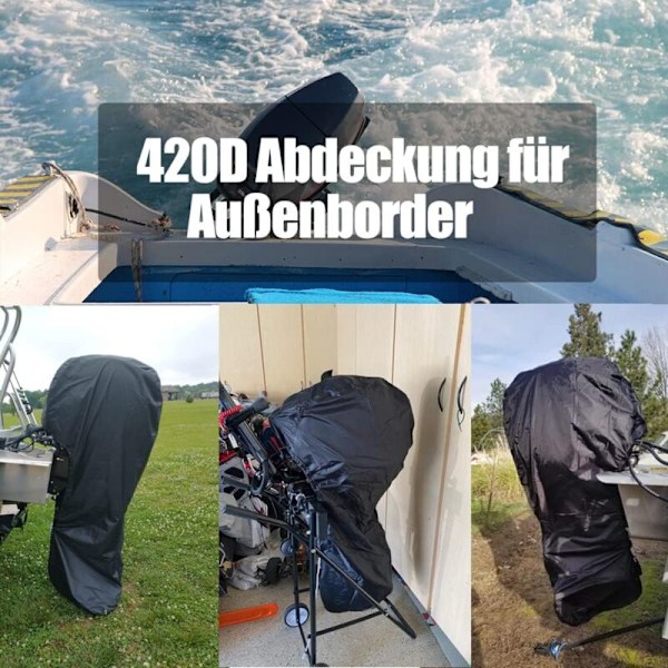 Båtmotoröverdrag, 420D Utombordsmotor Skyddande Överdrag med UV-Beläggning, Vattentätt Överdrag för Utombordsmotor utomhus (60-100 PS)
