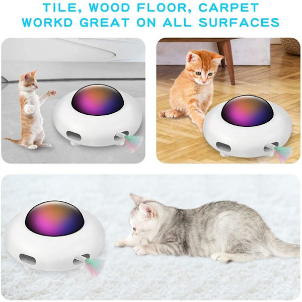 Interaktiv Katt Leksak för Innekatter med Roterande Fjäder, Interaktiv Elektronisk Katt Leksak UFO (Smart Läge, Låg Ljudnivå, Automatisk Avstängning, Slumpmässig Rörelse F