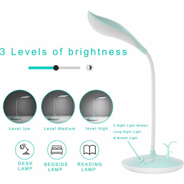 Oppladbar LED-skrivebordslampe med USB-ladeport, iøynefallende bord med nattlys, 3 lysstyrkenivåer, multifunksjonelt moderne bord, bærbar R