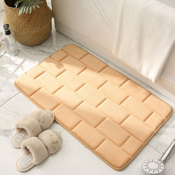 Anti-Skridsikker Bademåtte i Hukommelsesskum, Absorberende Bademåtter Vaskbare Bademåtter Badeværelsesbrusermåtte 40x60cm Camel
