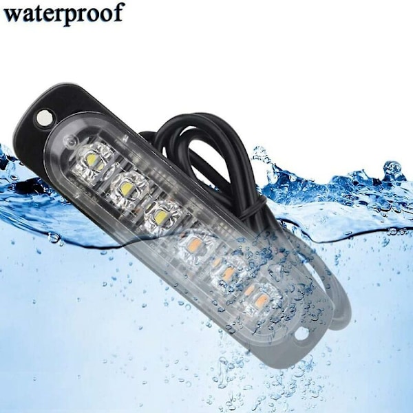 4 stk. 6 LED Nødlys Beacon Fareblinkende Advarselslys Strobe Light Bar Overflademontering Til Ca