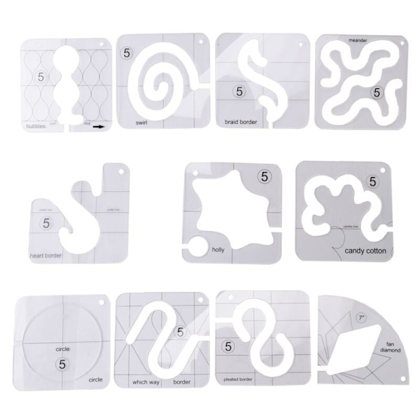 Fri rörelse quiltningsmall set 11 delar serie-sylinjal och akrylskala markering och strykjärnslinjal för DIY maskin quiltning