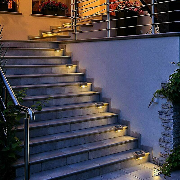 Vandafvisende Solcellehegnlys, Solterrasselys, Trappelampe, IP65 LED Solhavelys til Terrasse Trappehegn (Varmt Lys-Sort, 12 STK)