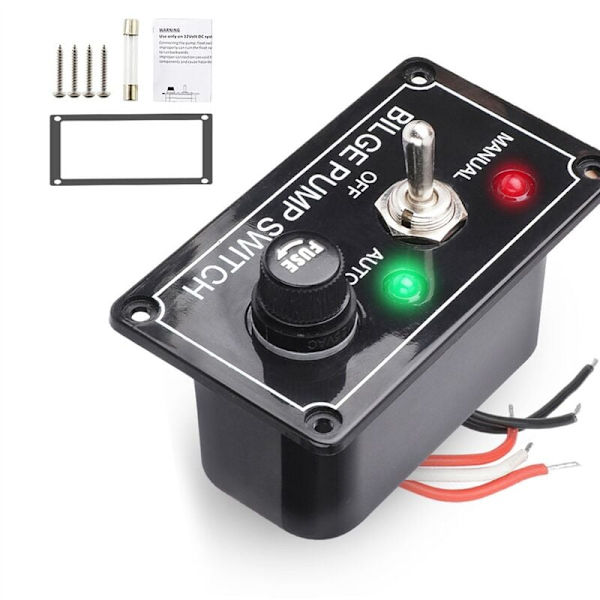 DC 12V sikret maritim lensepumpe bryterpanel med LED indikatorlys 3-veis manuell/av/auto vippebryter