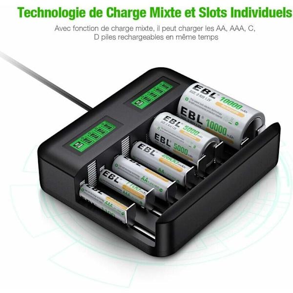LCD Universal Batteriladdare - Laddare för AA/LR6, AAA/LR3, C/R14, D/R20 Ni-MH Laddningsbara Batterier, Batteridetekteringsteknik