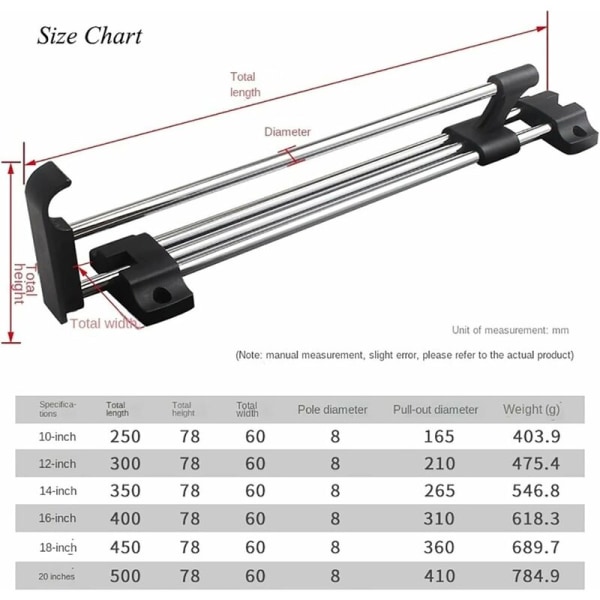 Udtrækkelig garderobestang - Skydebuksestang til garderobe, skydeskinne, til opbevaring af tøj, bukser, frakker (størrelse: 40,6 cm)