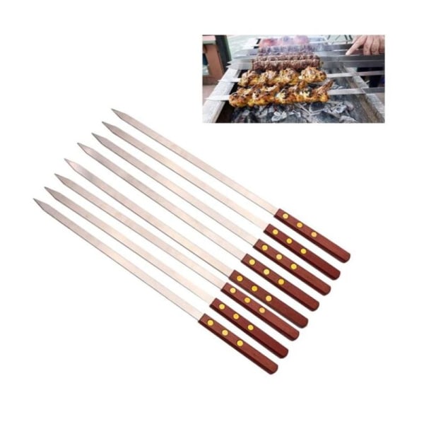 10 Pieces Stainless Steel Barbecue Skewers, 50cm Skewer Stick, with Reusable Stainless Steel Handle, Barbecue Accessory Utensils