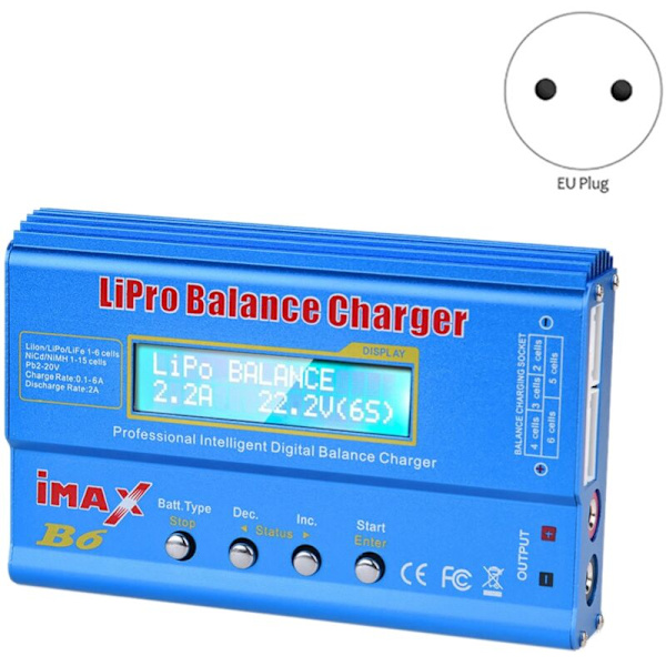 B6 80W 6A Balansladdare Modell Li-Po / Li-Fe Ni- Li- Ni-Cd Batteri PB T-kontakt med 15V Adapter 66A EU