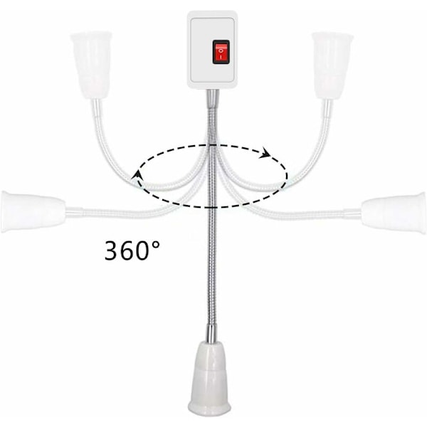 2 st E27 LED-lamphållare med strömbrytare, lamphållare adapterkonverterare med 5,9 tum flexibel svanhals och EU-kontakt, E27-lamphållare för kontor sovrum