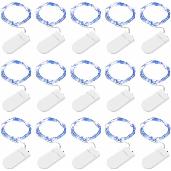 15-pack Blå LED-ljusslingor, 2M 20 LED Batteridrivna Koppartrådsljusslingor för Jul, Födelsedag, Bröllop, Halloween