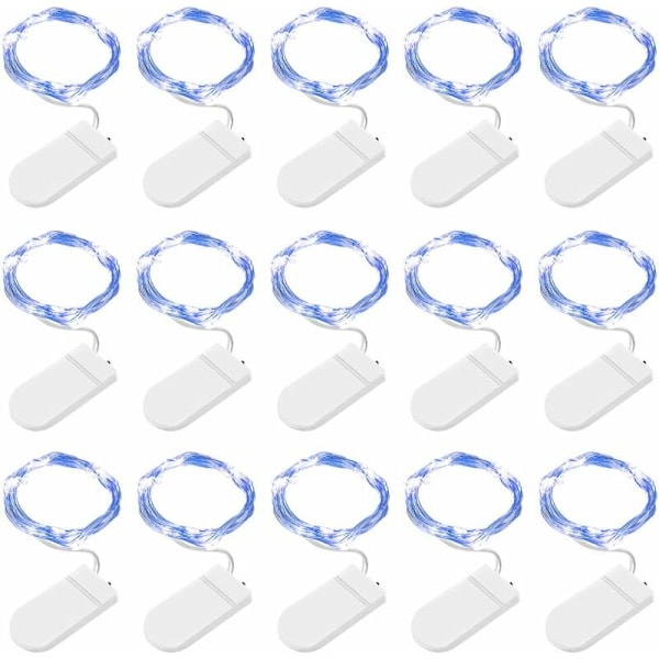 15 Pakke Blå LED Lysstreng, 2M 20 LED Batteridrevet Kobbertråd Lysstreng til Jul, Fødselsdag, Bryllup, Halloween