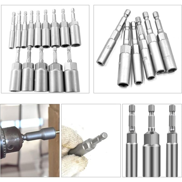 14 Dele Impact Driver Sokkel Dyb, 6-19mm Hex Adapter, Bearbejdningsdybde 34mm, Sekskantet til Håndbor Nut Driver, Sokkel Nøgle (14)