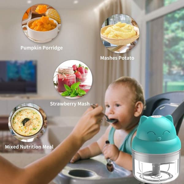 Elektrisk vitlöksmaskin hackare, Mini mat köttprocessor mixrar kvarn för frukt lök ingefära 100ML, Blå