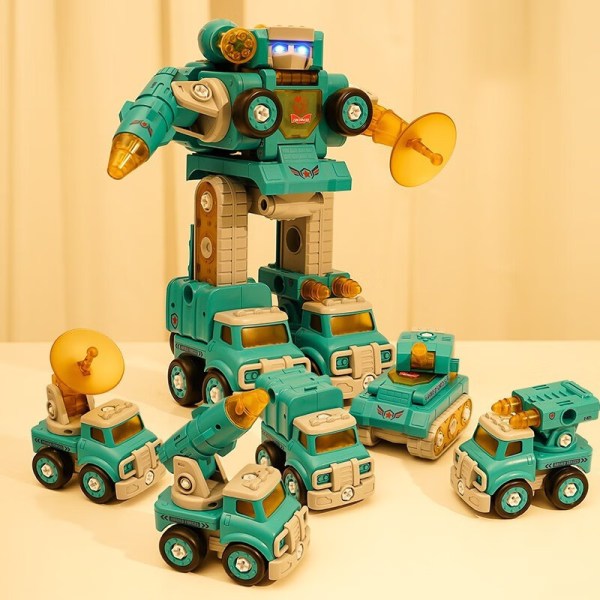 Passer for 5-7 år, ta fra hverandre lastebilen og forvandle til en robot - 5 6 7 år gammel gutt bursdagsgave Påskekurvfyll grønn