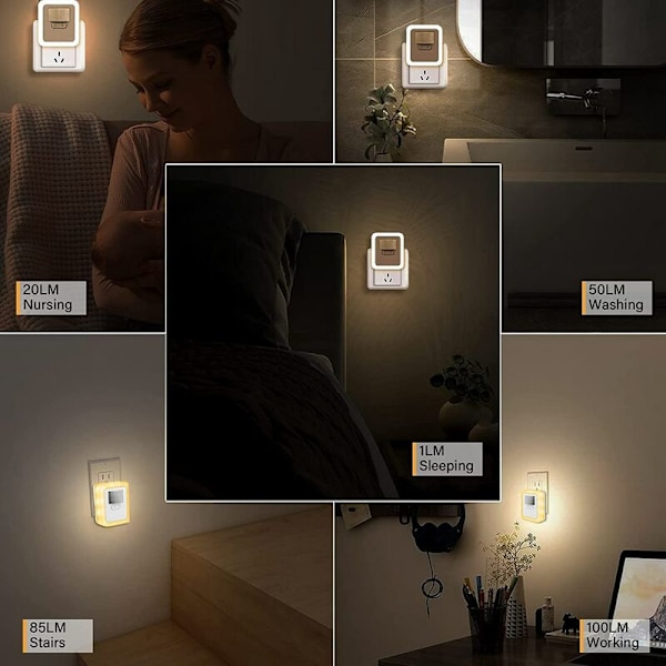Nattlampa, LED-nattlampa med skymningssensor, nattlampa för barnrum, sovrum, hall, EU-kontakt varmvit