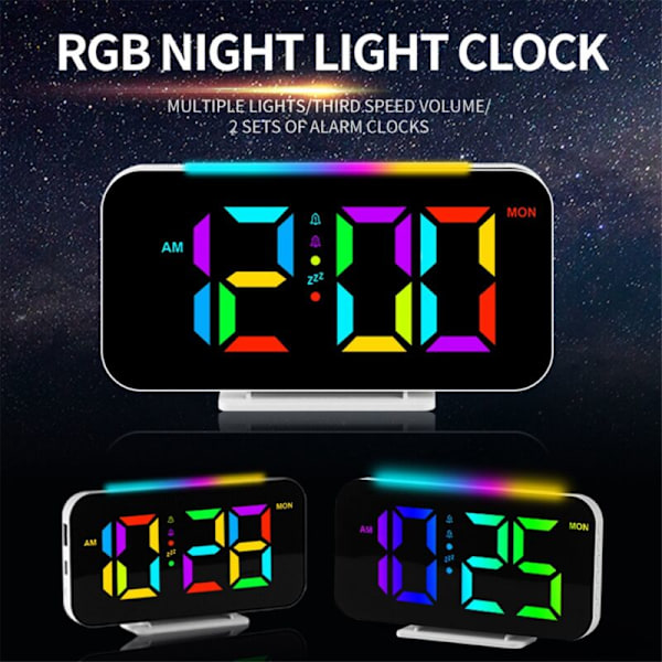 LED Digital Clock Alarm Clock RGB Display with Ambient Lighting Electronic Night Lamp Desk Time-B