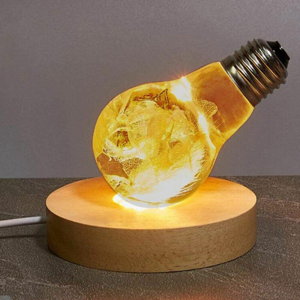 Massivt Trälampa Fot, Rotationsdisplay Stativ, Laddningsbart Tillbehör, med Fjärrkontroll, LED-Ljus