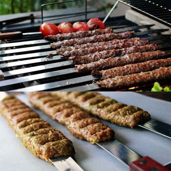 10 stk grillspyd i rustfritt stål, 50 cm grillspyd, med gjenbrukbar håndtak i rustfritt stål, grilltilbehør