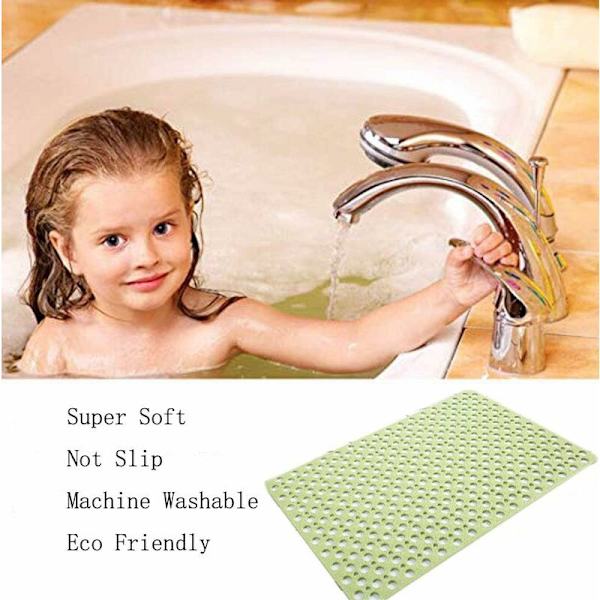Extra Mjuk TPE Halksäker Badmatta för Barn, Maskintvättbar, Badrumsduschmatta, Släta/Icke-Strukturerade Badkar Endast, 30 L x 17 B (Grön)