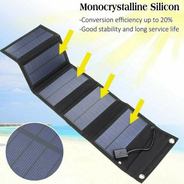 70W Foldbar Solcellepanel Oplader med 5V DC Output (10 Stik) og USB Port, Bærbar Kraftstation