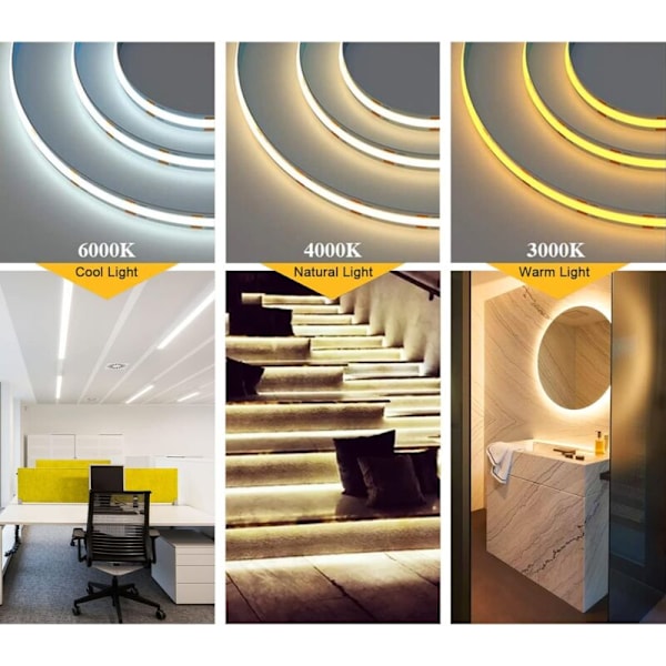 COB LED lysstribe, varm hvid LED lysstribe 12V, 5M - RWLighting og Belysning›Indendørs belysning›Særlig belysning›LED strimler