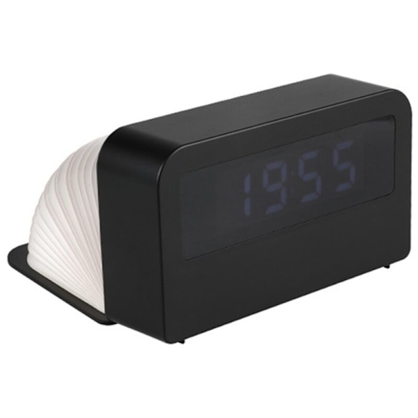 LED Wooden Alarm Clock Table Digital Electronic Clocks Powered Desk Decor with Book Light B