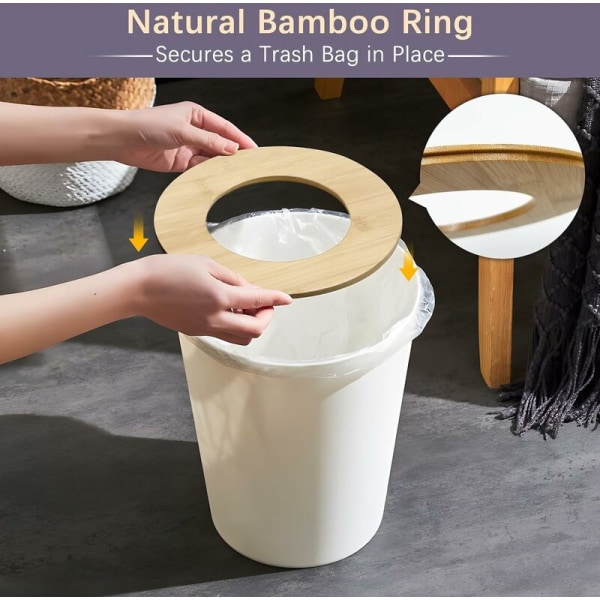 osien CAN bambukannella - pyöreä muovinen CAN valkoiseen makuuhuoneeseen, leveäsuinen CAN - pieni valkoinen CAN puisella kannella