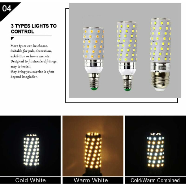 Ljusstark LED-lampa E27 E14 LED-majslampa 12W 16W LED-varmvit ljus/kallvit LED-spotlight - Kallvit E27 12W HIASDFLS