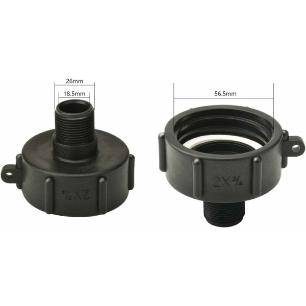 IBC-adapter S60 skruetilkobling for IBC vanntank 2 tommer til 3/4 tommer（1 stk）