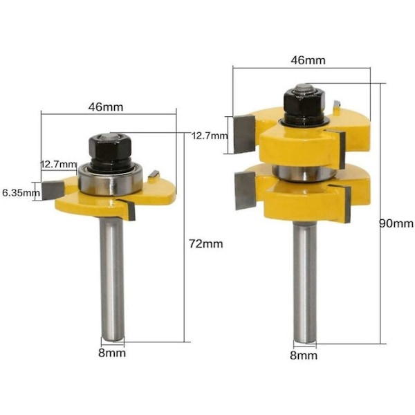 Tunge-og-furefræser sæt - 8mm skaft, 11/4 tommer bladlængde, T-form