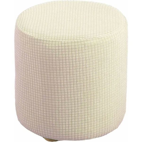 Stretch Square/Round Ottoman Pouf Cover, Soft Jacquard Footstool Covers to Protect Footstool, Pouf Cover with Elastic Bottom (Color : Milky white, S