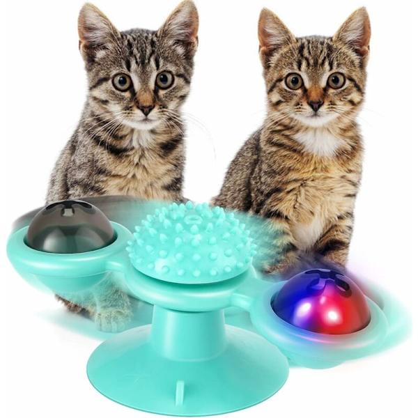 Vindkvarn Kattleksak Snurrbord med Catnip och LED-boll Interaktivt Leksak Massage Leksak för Katter Kattungar