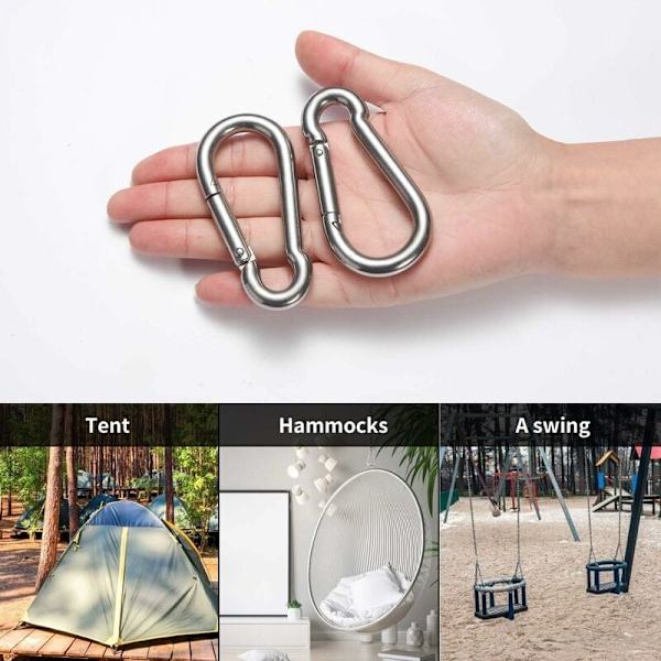 Pakke med 10 nøgleringkarabiner, 80 mm x φ8 mm, maksimal belastning: 250 kg
