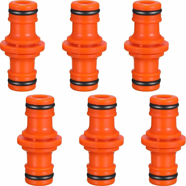 6 stk. dobbelt hanrør-stik til samling af haveslange (orange)