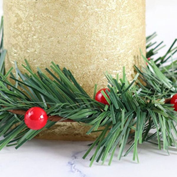 8 stk. Holly Candle Ring Små Kunstige Røde Bær Furu Nåler Girlander for Jul Girlander Ornamenter Dekor