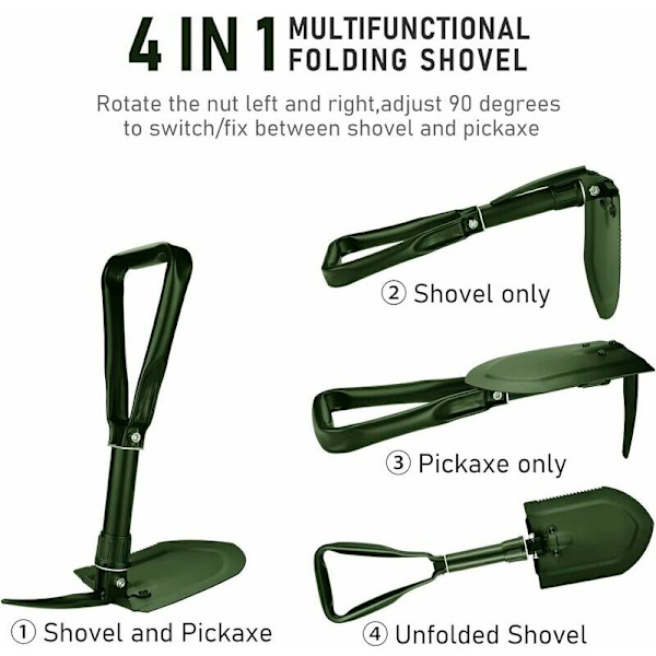Fällbar spade 58 cm, extra stabil multifunktionsspade i kolstål med hög hållfasthet och bärväska (grön 1 st)