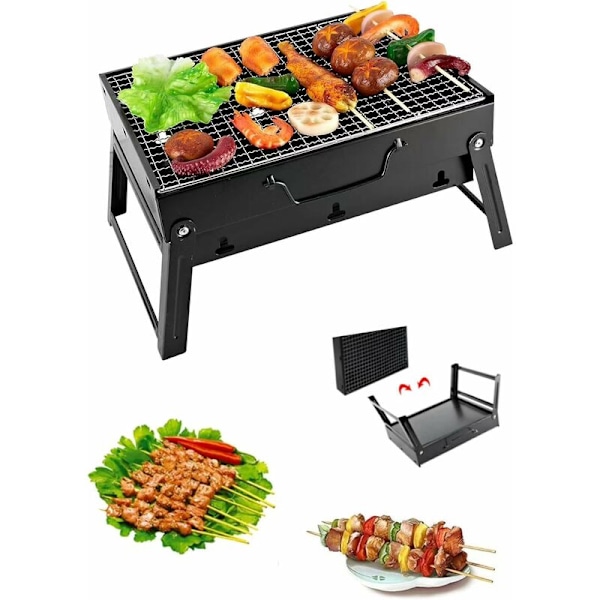 Bärbar Kolgrill för 2-6 Personer, Vikbar Kolgrill i Stål för Picknick, Resor, Uteplats eller Camping (43 x 29 x 23cm)-D