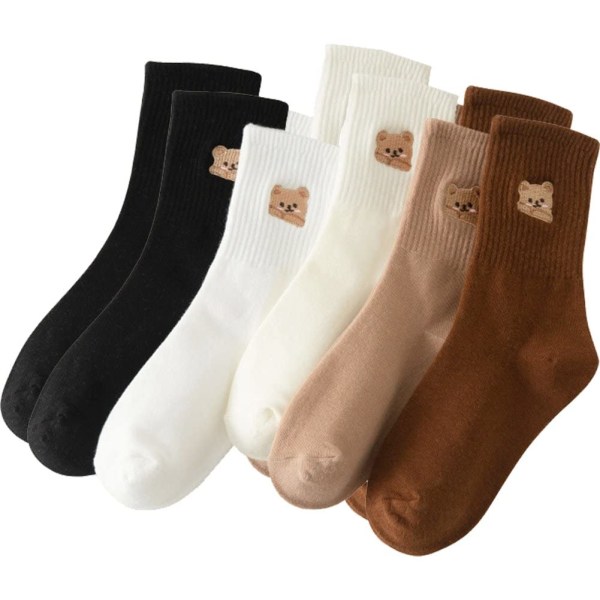 Damstrumpor 5 par, fluffiga sockor i bomull för kvinnor med söta tryck, nya tjocka varma vinterstrumpor