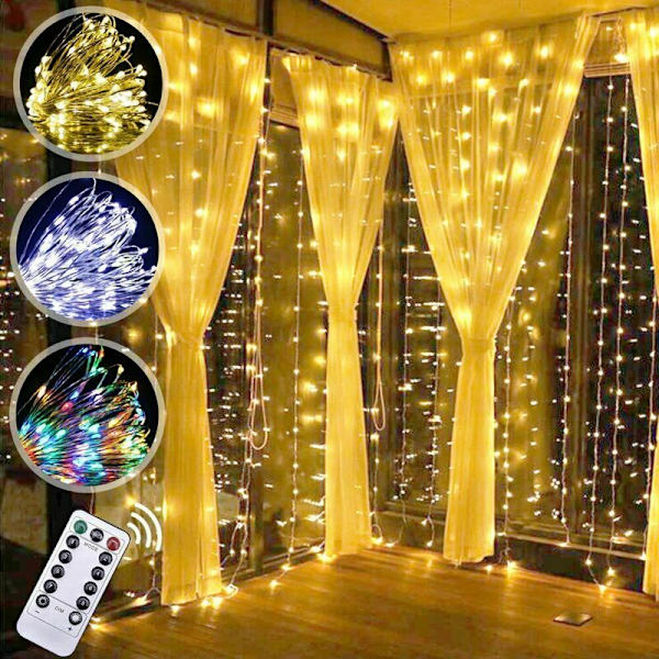 LED gardinlys USB fjernbetjening julelysstreng 2 meter 3 meter 200 lys varm farve