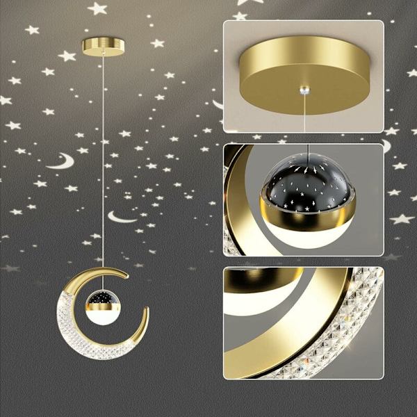 Måne stjerne himmel taklampe led taklampe soverom-gull-20CM-varmt lys-DENUOTOP