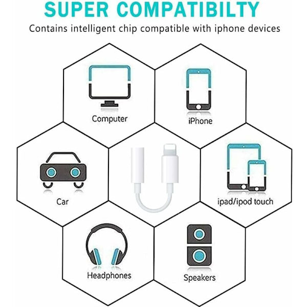 Hörlursadapter för iPhone Adapter till 3,5 mm Jack Aux Audio Hörlurskonverterare Kompatibel med iPhone 13/12/11/XS Max/XS/XR/X/8 Plus/7 Plus/7 Kompatibel
