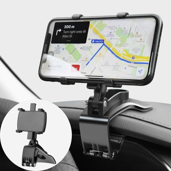 Biltelefonholder 360 graders rotation, instrumentbræt mobiltelefonholdere biltelefonholder til GPS og 4-7 tommer smartphones (sort)