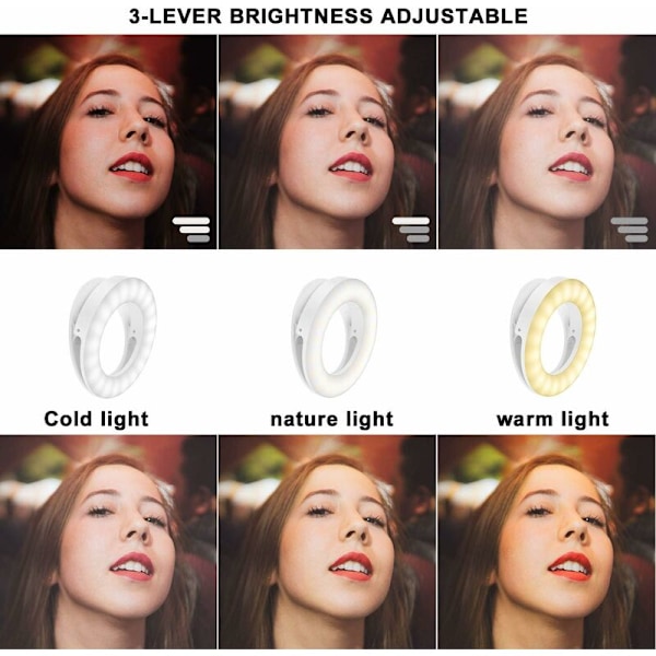 Selfie Lys, 40 LED Ringlys, Selfie Kamera Lys med 3 Justerbare Lysstyrker, USB Genopladelig Justerbar Ringlys til Alle Mobiltelefoner, Tab