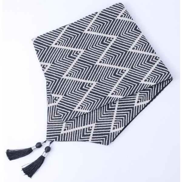 Inomhusmöbler>Inredning>Dekorativa föremål Bordsflagga geometriskt mönster jacquard bomull och linne svart och vitt (32,5*220cm, stor våg)