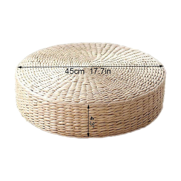 - Sittkudde för golv, rund stoppad golvmatta av halm för inomhus och utomhus (45 cm x 10,5 cm)
